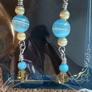 Chic Beaded Earrings in Blue and Yellow